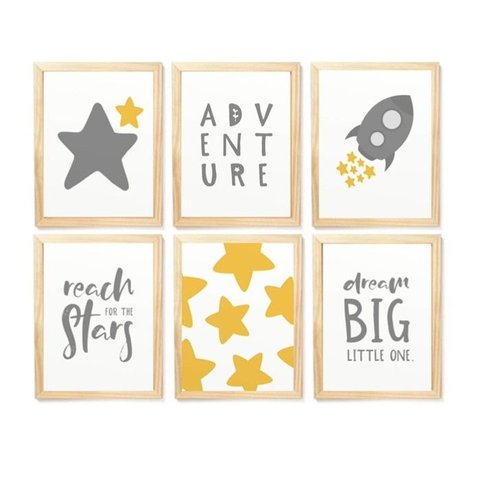 Kit Quadro Decorativo Infantil Adventure Foguete Quarto Criança Bebê