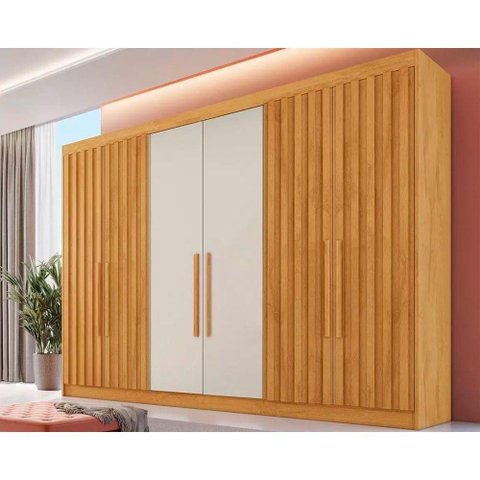 Guarda Roupa 6 Portas Potente C- 6 Gavetas e C- 4 Ripadas Peroba-off White - Europa