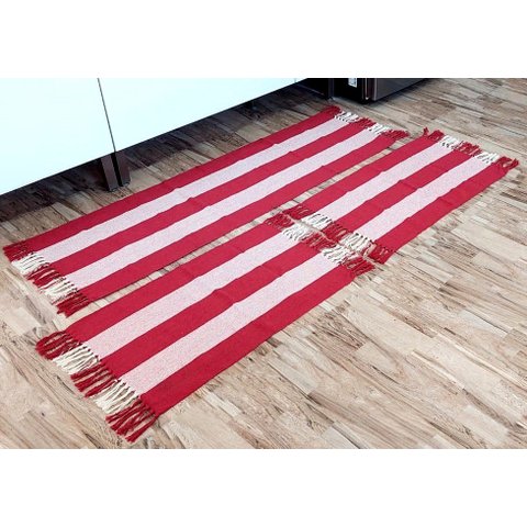 Kit Tapete de Cozinha 3 Peças:Vermelho Listrado