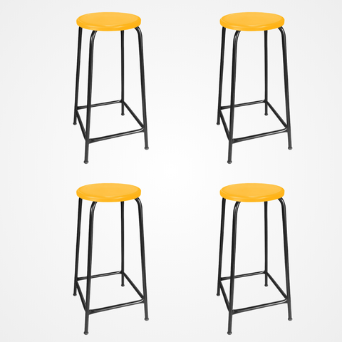 Kit 4 Bancos de Metal Assento Plástico Empilhável Amarelo 65cm de Altura