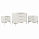 Ver imagem 1 de Conjunto Cômoda com 3 Gavetas e 2 Mesas de Cabeceira Jasper - Off White Fosco com Champanhe