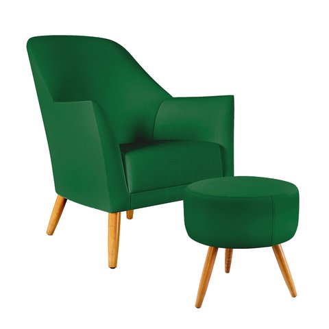 Poltrona Orion com Puff Solar para Sala de Estar Sued Verde Aradecor