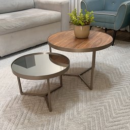 Conjunto Mesa de Centro Redonda Dallas Amadeirado com Espelho - Champagne - 2