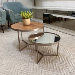 Conjunto Mesa de Centro Redonda Dallas Amadeirado com Espelho - Champagne - 1