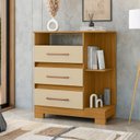 Ver imagem 1 de Cômoda para Quarto 3 Gavetas 72cm com Nicho e Pés Saint Bege/Carvalho Americano/Off White