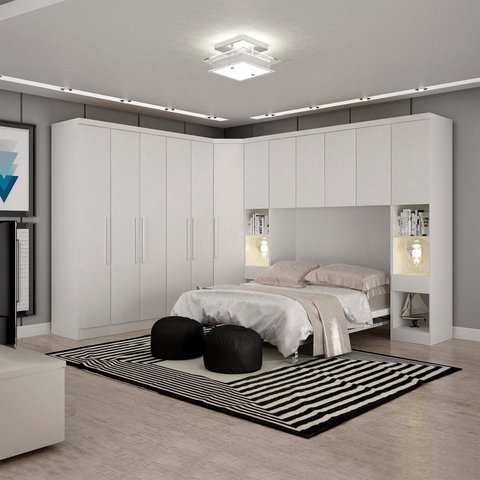 Guarda-Roupa Casal 12 Portas 7 Peças Modulado Cairo Branco/Neve