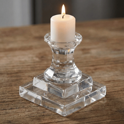 Suporte Porta Vela em Vidro Cristalino Design Quadrado Elegante 8x8x8cm