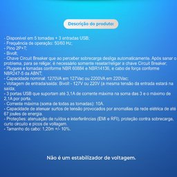 Filtro de Linha 5 Tomadas + 3 Usb Qfl5u Bivolt Qualitronix - 5