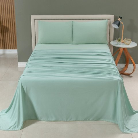 Jogo de Lençol Cama King 4 Peças 100% Algodão Malha Penteada:verde