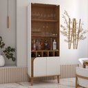 Ver imagem 1 de Cristaleira Balneário 4 Portas 2 Prateleiras Adega Off White/freijó - Panorama Móveis