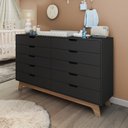 Ver imagem 1 de Cômoda para Quarto Infantil 10 Gavetas 100% MDF Alice Preto/Freijó