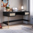 Ver imagem 4 de Escrivaninha 2 Gavetas 139cm Palhinha Pé Metal Oslo Artesano | Nero/dourado