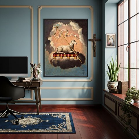 Quadro Cordeiro de Deus que Tira o Pecado do Mundo -70x50cm:moldura Preta