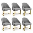 Ver imagem 1 de Kit 06 Cadeiras Poltrona de Jantar Lua Suede Cinza Base Ferro Dourado Dal Poz Estofados