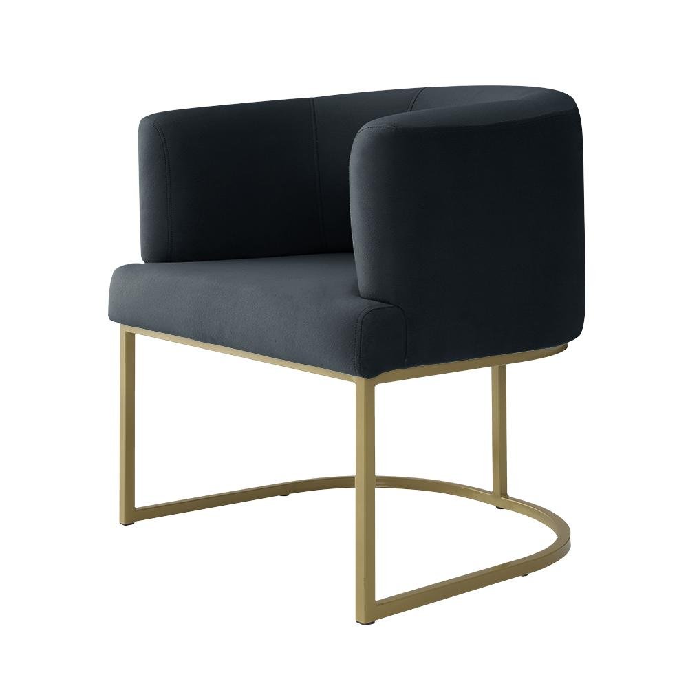 Poltrona Decorativa Arredondada Emi Base de Ferro Dourado em Veludo Preto Estofama - 2