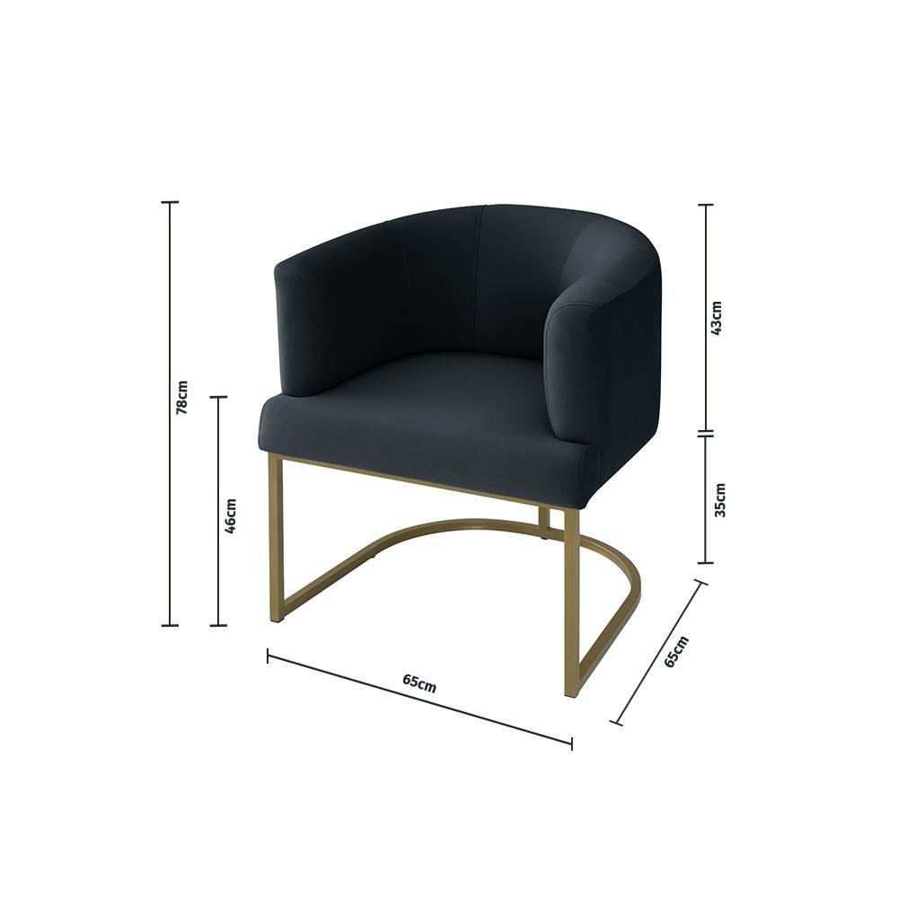 Poltrona Decorativa Arredondada Emi Base de Ferro Dourado em Veludo Preto Estofama - 4