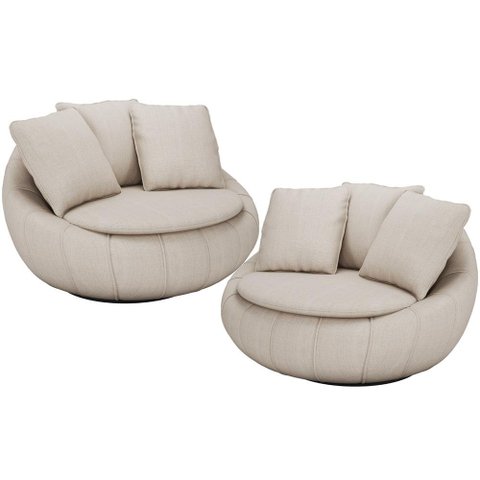 Kit 02 Poltronas Para Sala De Estar Decorativa Giratória Kira M03 Linho Bege - Lyam Decor