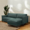 Ver imagem 1 de Sofá Decorativo Karine 3 Lugares Sala de Estar 230cm com Chaise Pés em Aço Couro Verde Musgo G88 - G