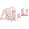 Cama Infantil Crystal Com Penteadeira Camarim Rosa e Luz de LED - 1