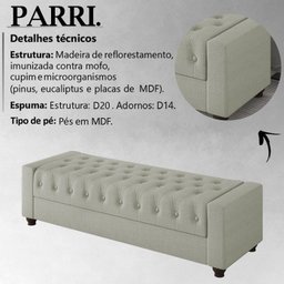 Recamier Calçadeira Bau 160 cm Pes MDF Parri Linho SL 76 Peer - 3