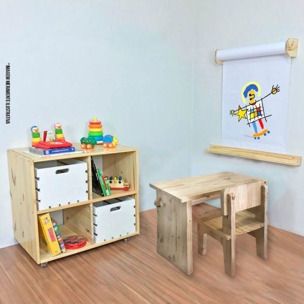 Escrivaninha Infantil Didática Madeira com Cadeira para Estudo e Atividades - 1