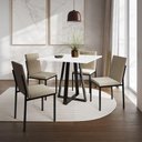 Ver imagem 1 de Conjunto de Jantar Mesa Mônaco 90cm Tampo Branco com 4 Cadeiras Estofadas Bege - Cor: Preto