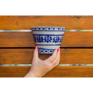 Vaso de Parede Colonial em Porcelana Azul e Branco Médio