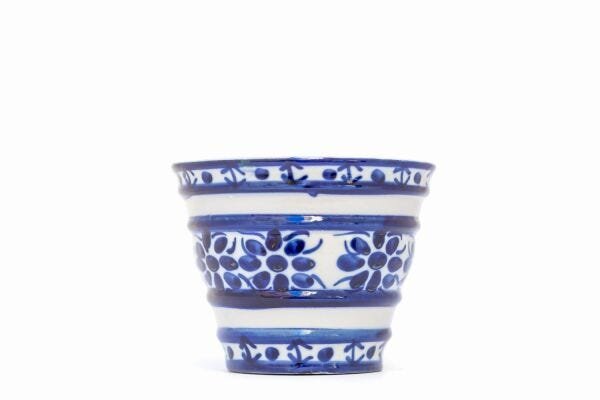 Cachepot Decorativo de Porcelana Azul e Branca Pintado a Mão Pequeno - 1