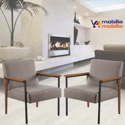 Kit 2 Poltronas Decorativas Fontana para Sala de Estar Aveludada Capuccino - Mobilia Mobilia - 2