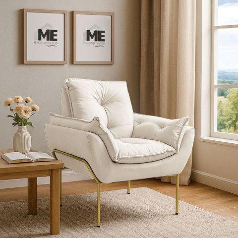 Poltrona Decorativa Opala Amamentação para Sala Base de Ferro Dourada Suede Me-ecommerce:bege