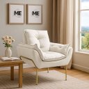 Ver imagem 1 de Poltrona Decorativa Opala Amamentação para Sala Base de Ferro Dourada Suede Me-ecommerce:bege