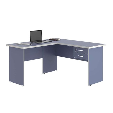 Mesa em L Luca 02 Gavetas com Gaveteiro Azul