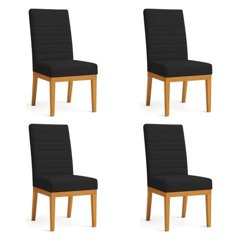 Kit 4 Cadeiras de Jantar Solana Veludo Preto Base de Madeira - Pallazio