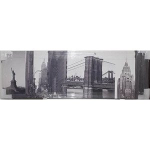 Quadro Lona Estátua Da Liberdade 122 X 40 Nova York Branco - Bege - Lona