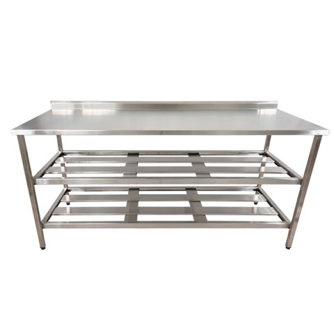 Mesa Aço Inox Profissional 160x70x90 cm com 2 Prateleiras Fenestradas com Espelho Nortinox Stander