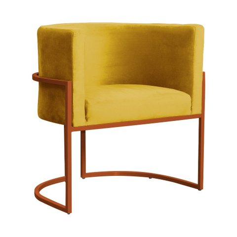 Poltrona Decorativa Luana Veludo Mostarde Base Bronze - Fm