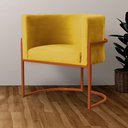 Ver imagem 6 de Poltrona Decorativa Luana Veludo Mostarde Base Bronze - Fm