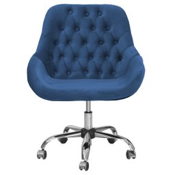 Cadeira Poltrona Decorativa Rodinhas Regulagem Altura Alice Veludo Azul Marinho - 3