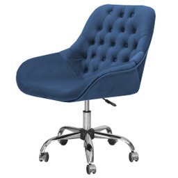Cadeira Poltrona Decorativa Rodinhas Regulagem Altura Alice Veludo Azul Marinho - 1
