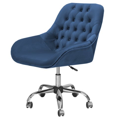 Cadeira Poltrona Decorativa Rodinhas Regulagem Altura Alice Veludo Azul Marinho