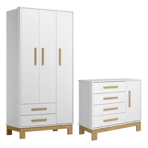 Quarto Q Encanto Slim Roupeiro e Cômoda - Qmove