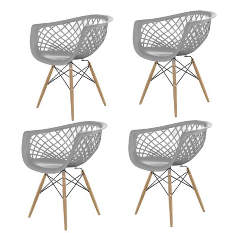 Kit 4 Cadeiras Web Cinza Brazão com Pés de Madeira Design Moderno e Confortável