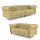 Ver imagem 2 de Conjunto de Sofá Sala de Estar Stanford Chesterfield 2 e 3 Lugares 200cm/240cm Pés Madeira Couro Beg