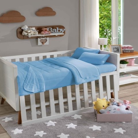 Jogo de Lençol para Berço Soft Baby Liso 2 Peças Azul Bebê-sbx Têxtil