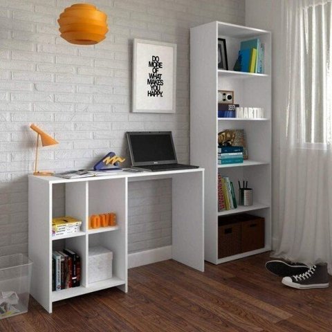Conjunto 2 Peças com Escrivaninha e Estante Espresso Móveis Branco