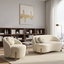 Ver imagem 2 de Conjunto 01 Poltrona + Sofá Curvo Orgânico Amsterdã Bouclê Off White - Montanari's Decor