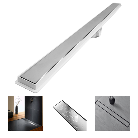 Ralo Linear 5x50 Invisível Banheiro Inox Oculto 2 em 1 Coletor Branco Saídas 40mm com Tela (5cm x 51
