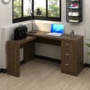Ver imagem 1 de Escrivaninha Mesa Escritório em L com ME4101 3 Gavetas 136cm Nogal Marrom
