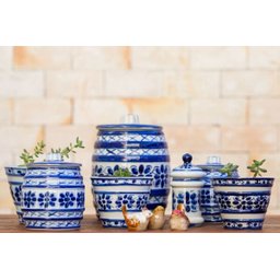Cachepot Decorativo de Porcelana Azul e Branca Pintado a Mão Grande - 3
