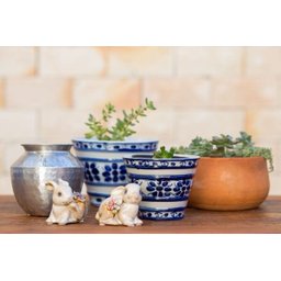 Cachepot Decorativo de Porcelana Azul e Branca Pintado a Mão Grande - 4